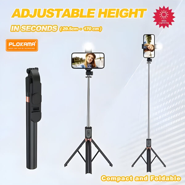 4 in 1 Selfie Stick + Tripod Stand with Light and Wireless Remote - Image 4