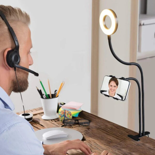 2 in 1 Led Selfie Ring Light with Phone Holder Desk Lamp Lazy Bracket Tabletop Stand 360' Flexible - Image 5