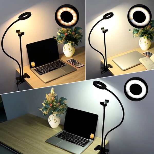 2 in 1 Led Selfie Ring Light with Phone Holder Desk Lamp Lazy Bracket Tabletop Stand 360' Flexible - Image 2